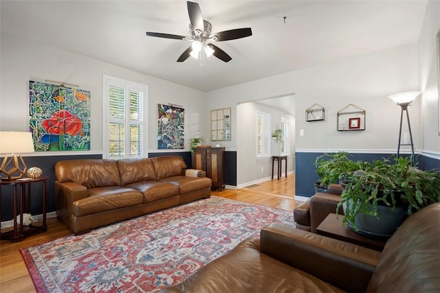 701 Thorn St, Sewickley, PA 15143 - living room with light wood-style floors and ceiling fan
