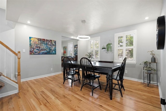701 Thorn St, Sewickley, PA 15143 - dining room with light wood-style flooring, stairway, baseboards, and recessed lighting
