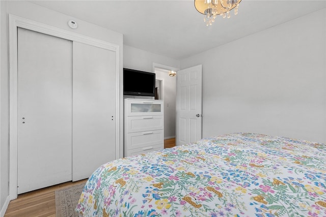 187 Anderson Rd, North Huntingdon, PA 15642 - bedroom with wood finished floors, a chandelier, and a closet