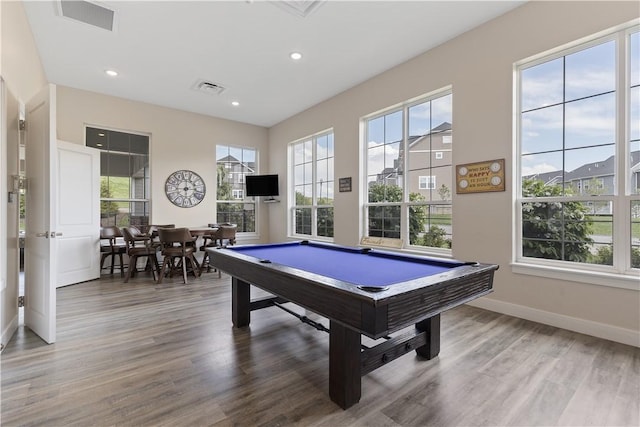 4012 Crown Dr, South Park, PA 15129 - playroom featuring baseboards, healthy amount of natural light, wood finished floors, pool table, and recessed lighting