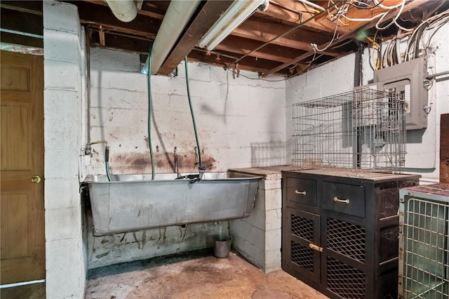 unfinished basement featuring a sink