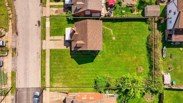 aerial perspective of suburban area with property boundaries highlighted