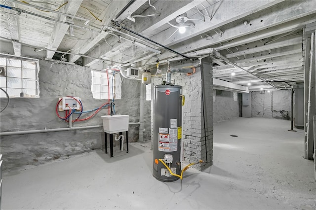 below grade area with water heater