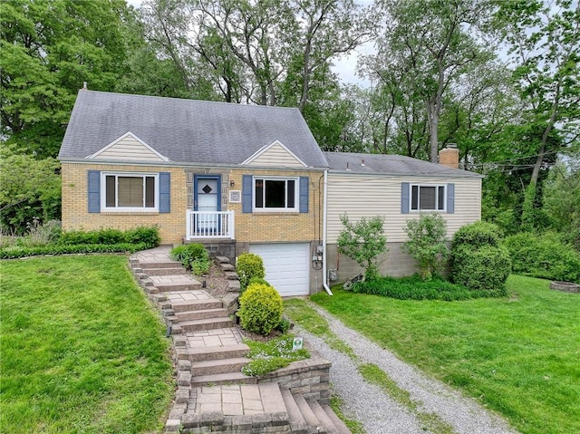 140 8th Ave, Ross Twp, PA 15229 - view of front facade with dirt driveway, a garage, brick siding, and a front yard