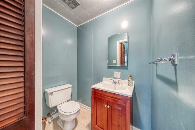 140 8th Ave, Ross Twp, PA 15229 - half bathroom featuring toilet, vanity, ornamental molding, and baseboards