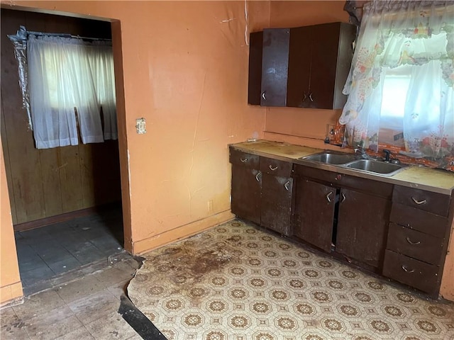 230 E 15th Ave, Homestead, PA 15120 - kitchen with a sink, dark brown cabinetry, baseboards, and light flooring
