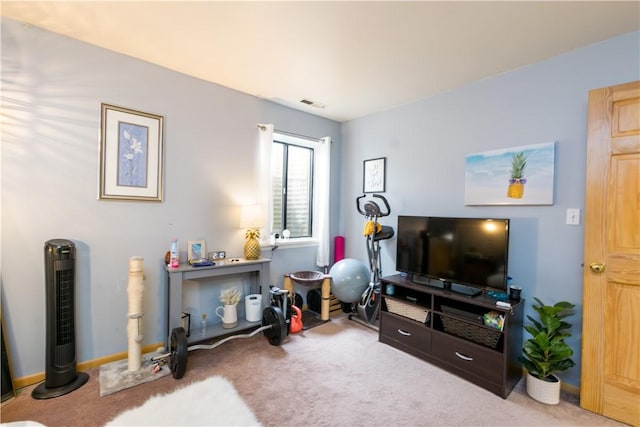 living area with carpet floors