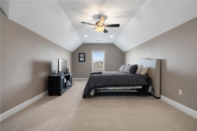 347 Buckingham Dr, Peters Twp, PA 15367 - bedroom with light colored carpet, lofted ceiling, baseboards, a ceiling fan, and recessed lighting