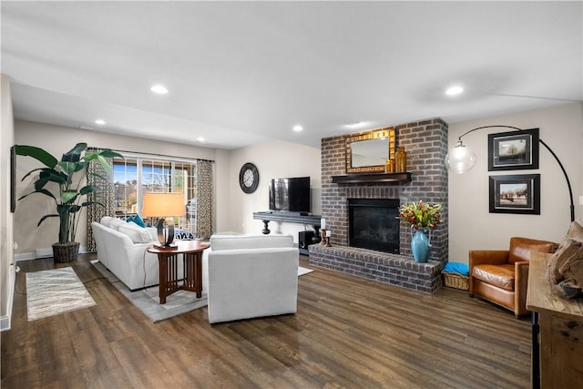 347 Buckingham Dr, Peters Twp, PA 15367 - living room with wood finished floors, a fireplace, recessed lighting, and baseboards