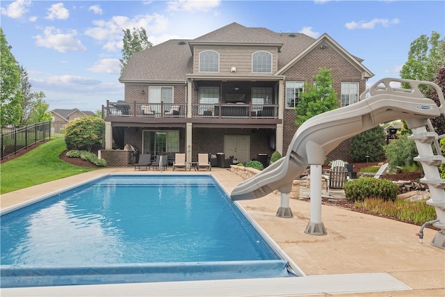 347 Buckingham Dr, Peters Twp, PA 15367 - rear view of property with fence, a patio area, and brick siding