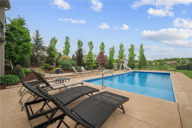 347 Buckingham Dr, Peters Twp, PA 15367 - view of swimming pool featuring a water slide, a patio, and fence