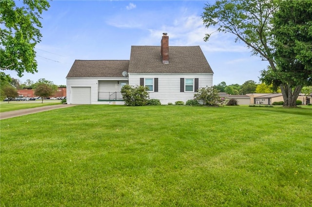 3601 Sharon Rd, West Middlesex Boro, PA 16159 - back of property with driveway, an attached garage, a chimney, and a yard