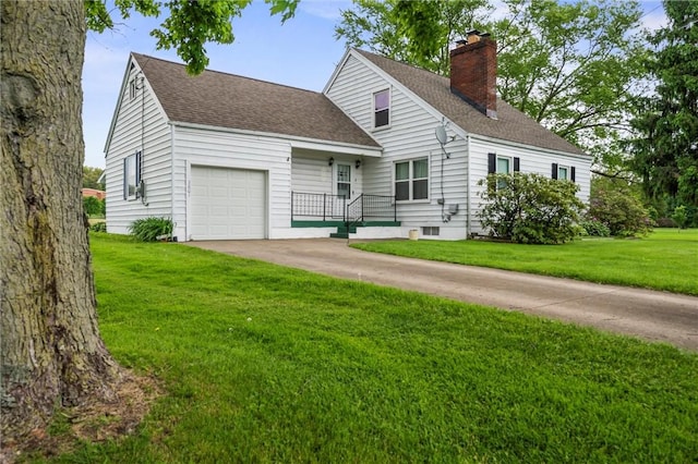 3601 Sharon Rd, West Middlesex Boro, PA 16159 - view of front facade with a shingled roof, a chimney, a garage, concrete driveway, and a front yard