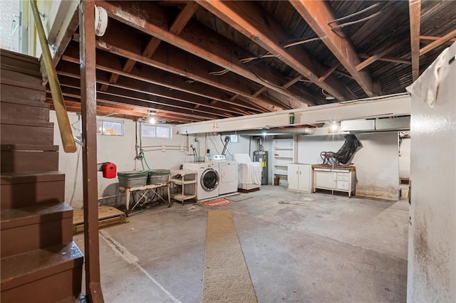 3601 Sharon Rd, West Middlesex Boro, PA 16159 - below grade area featuring washer and dryer, stairway, and water heater