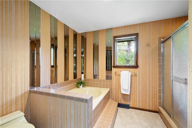 114 Moore Dr, Peters Twp, PA 15317 - bathroom with toilet, a stall shower, a bath, and wallpapered walls