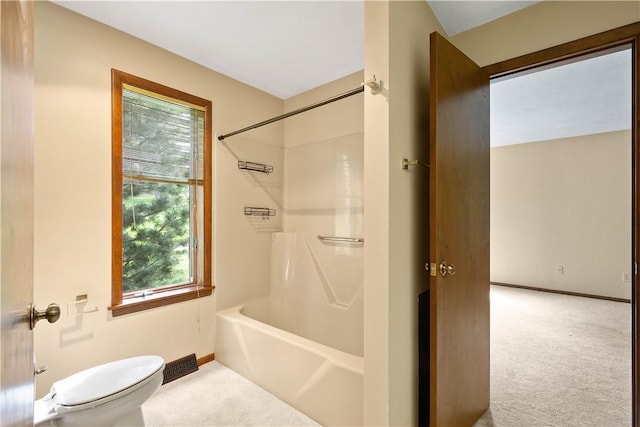 114 Moore Dr, Peters Twp, PA 15317 - bathroom with toilet, shower / bathtub combination, and baseboards