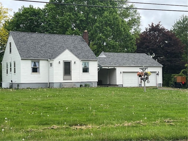 4536 State Route 158, Wilmington Twp, PA 16142 - view of front facade featuring a garage, a chimney, a shingled roof, and a front lawn