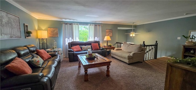 532 Strope Rd, Pa, PA 15021 - carpeted living room featuring crown molding and ceiling fan