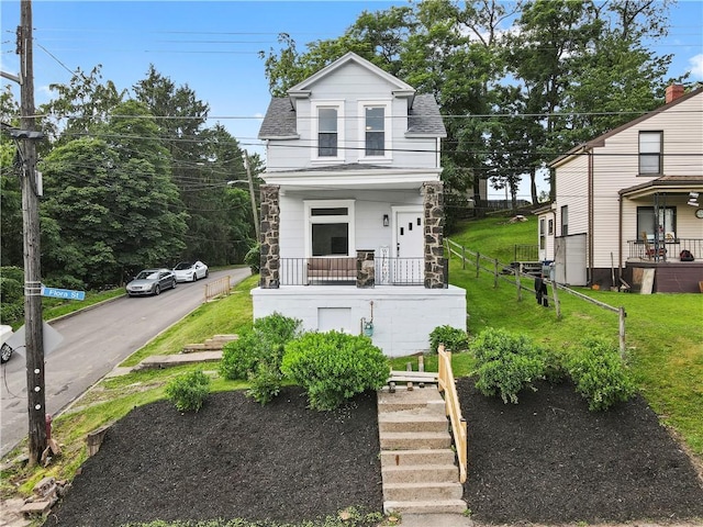 101 Flora St, Brighton Heights, PA 15212 - view of front of property with a shingled roof, stairway, and stone siding