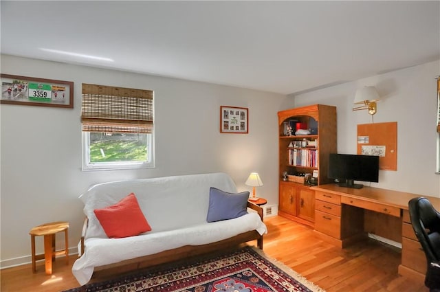 office with light wood-type flooring and baseboards