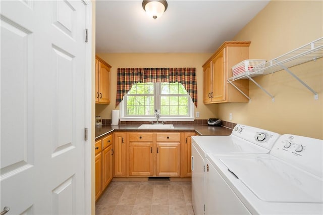 277 Tower Rd, Jamestown, PA 16134 - laundry area with cabinet space, washer and dryer, and light tile patterned floors