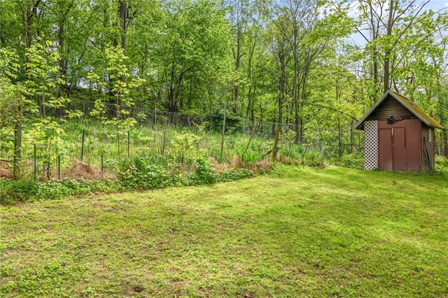 318 Milbren Dr, Penn Hills, PA 15147 - view of yard featuring a storage unit, an outdoor structure, and a view of trees
