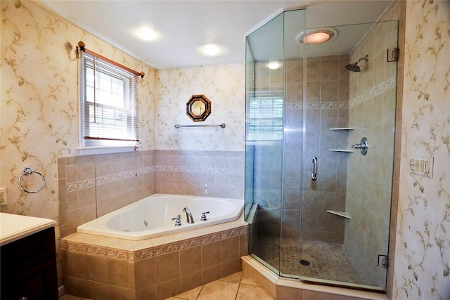 107 Great Oaks Dr, Moon/Crescent Twp, PA 15108 - full bath featuring a stall shower, a garden tub, vanity, and tile patterned floors