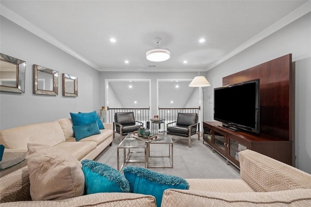 3033 Mahican Cir, Marshall, PA 16046 - carpeted living room with crown molding and recessed lighting