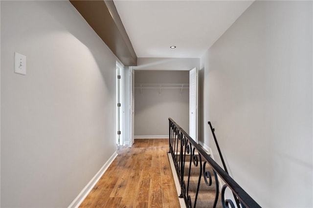 5708 Walnut Unit B2, Shadyside, PA 15232 - corridor with an upstairs landing, baseboards, light wood-style floors, and recessed lighting