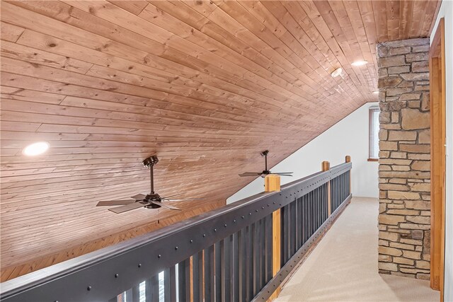 147 Crimson Oak Rd, Jefferson Twp Som, PA 15501 - hall with wood ceiling, vaulted ceiling, an upstairs landing, and plenty of natural light