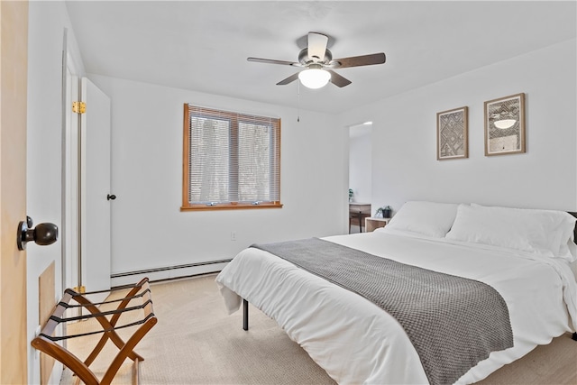 147 Crimson Oak Rd, Jefferson Twp Som, PA 15501 - bedroom featuring a baseboard heating unit, light colored carpet, and a ceiling fan