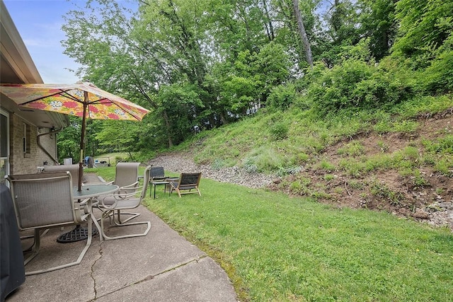 426 Oliver Dr, White Oak, PA 15131 - view of grassy yard with outdoor dining area and a patio