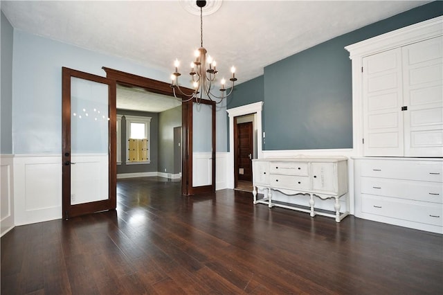 918 Arlington Prt, Vue, PA 15133 - dining space featuring a chandelier, wood finished floors, a wainscoted wall, and french doors