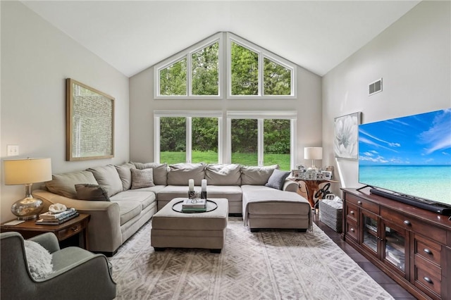 1231 Nicklaus Way W, Deer, PA 15044 - living area with high vaulted ceiling and wood finished floors