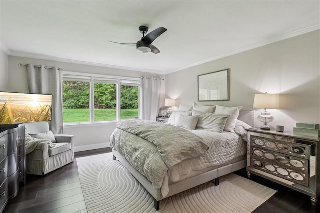 1231 Nicklaus Way W, Deer, PA 15044 - bedroom featuring crown molding, dark wood-style floors, baseboards, and ceiling fan