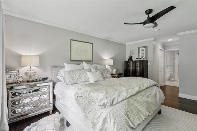 1231 Nicklaus Way W, Deer, PA 15044 - bedroom featuring wood finished floors, crown molding, baseboards, connected bathroom, and recessed lighting