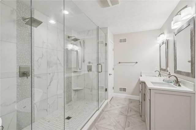 1231 Nicklaus Way W, Deer, PA 15044 - full bathroom with baseboards, double vanity, a stall shower, and recessed lighting