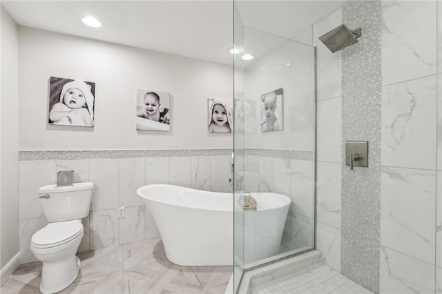 1231 Nicklaus Way W, Deer, PA 15044 - full bath with tile walls, a freestanding tub, a tile shower, toilet, and recessed lighting