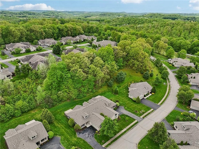 1231 Nicklaus Way W, Deer, PA 15044 - aerial view of property and surrounding area featuring a heavily wooded area and nearby suburban area