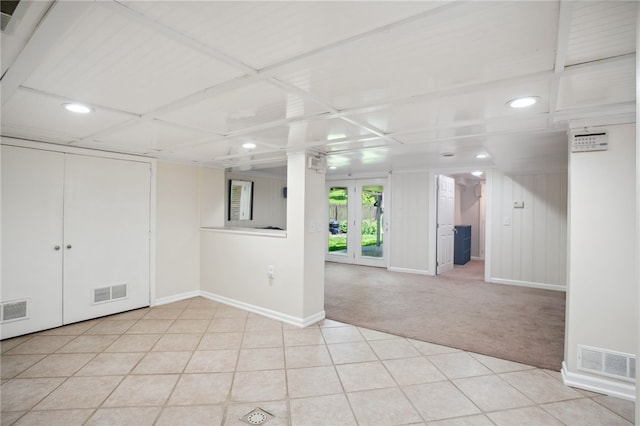 200 Dorseyville Rd, Ohara, PA 15215 - unfurnished room with light carpet, baseboards, recessed lighting, light tile patterned floors, and french doors