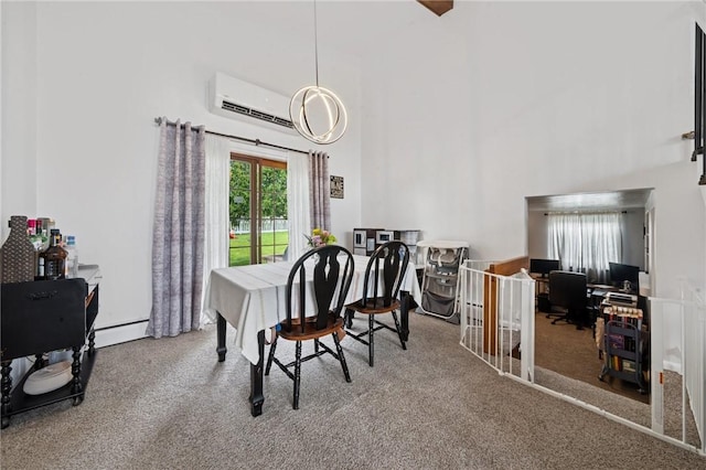 116 Tangelo Dr, Jefferson Hills, PA 15025 - office area with carpet flooring, a high ceiling, baseboard heating, and an AC wall unit