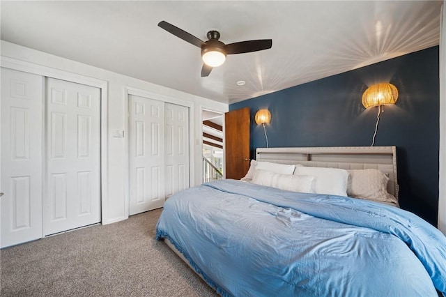 116 Tangelo Dr, Jefferson Hills, PA 15025 - bedroom with multiple closets, carpet floors, and ceiling fan