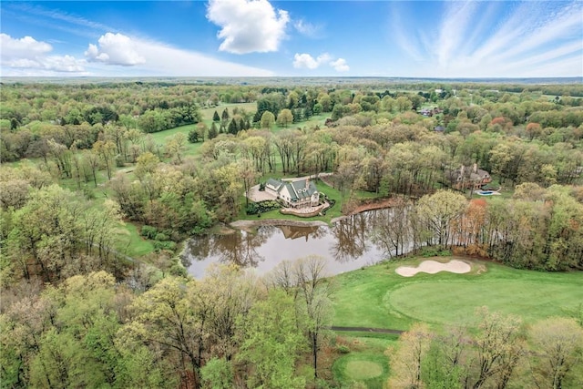 view of property location with a large body of water and a forest