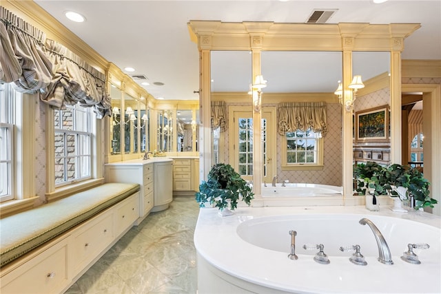 265 Scaife Rd, Sewickley Heights, PA 15143 - full bath with a bath, vanity, ornamental molding, and recessed lighting