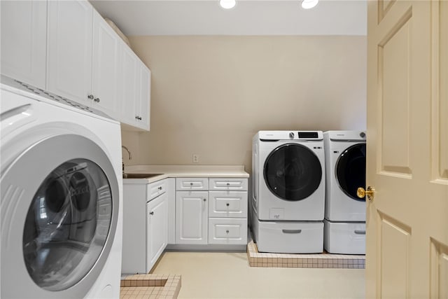 265 Scaife Rd, Sewickley Heights, PA 15143 - laundry room with cabinet space, washer and clothes dryer, and recessed lighting