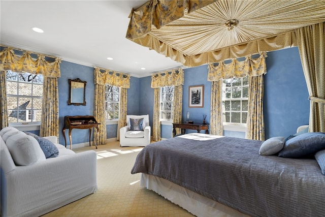265 Scaife Rd, Sewickley Heights, PA 15143 - carpeted bedroom with multiple windows, crown molding, baseboards, and recessed lighting