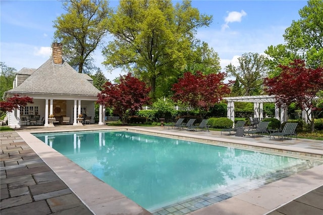 265 Scaife Rd, Sewickley Heights, PA 15143 - outdoor pool featuring a pergola, a patio area, a storage structure, and an outdoor structure