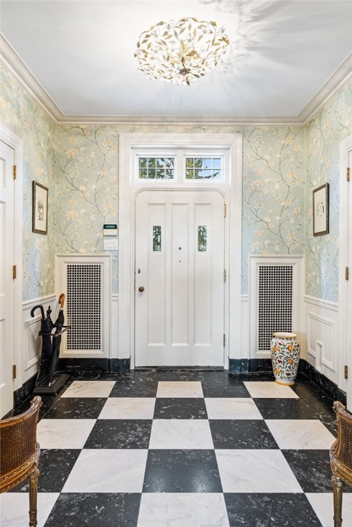 265 Scaife Rd, Sewickley Heights, PA 15143 - entryway with ornamental molding, a decorative wall, and tile patterned floors