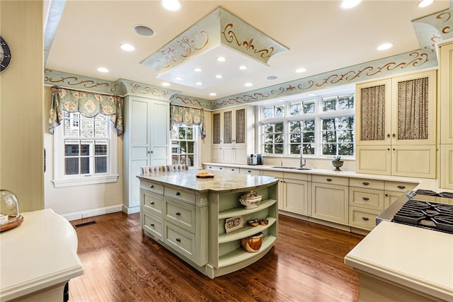 265 Scaife Rd, Sewickley Heights, PA 15143 - kitchen featuring a sink, dark wood-style floors, open shelves, plenty of natural light, and recessed lighting