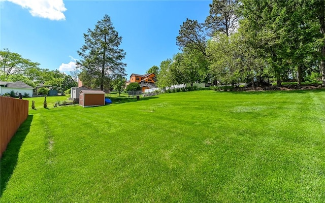 view of yard with a storage shed and an outdoor structure